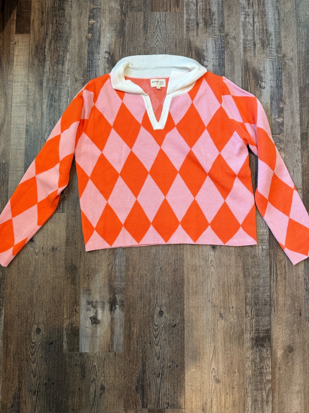 Knit Collared Sweater - Pink & Orange